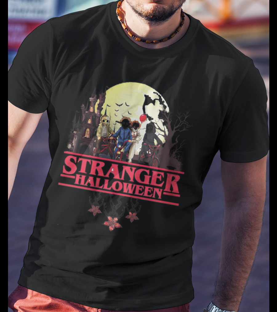 Stranger Halloween Full Moon Scary Characters Horror Movie Background T-Shirt