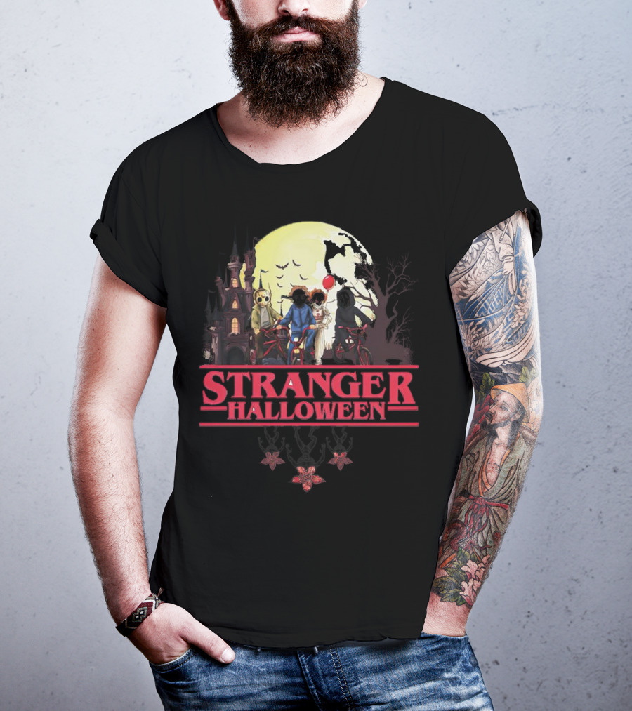 Stranger Halloween Full Moon Scary Characters Horror Movie Background T-Shirt