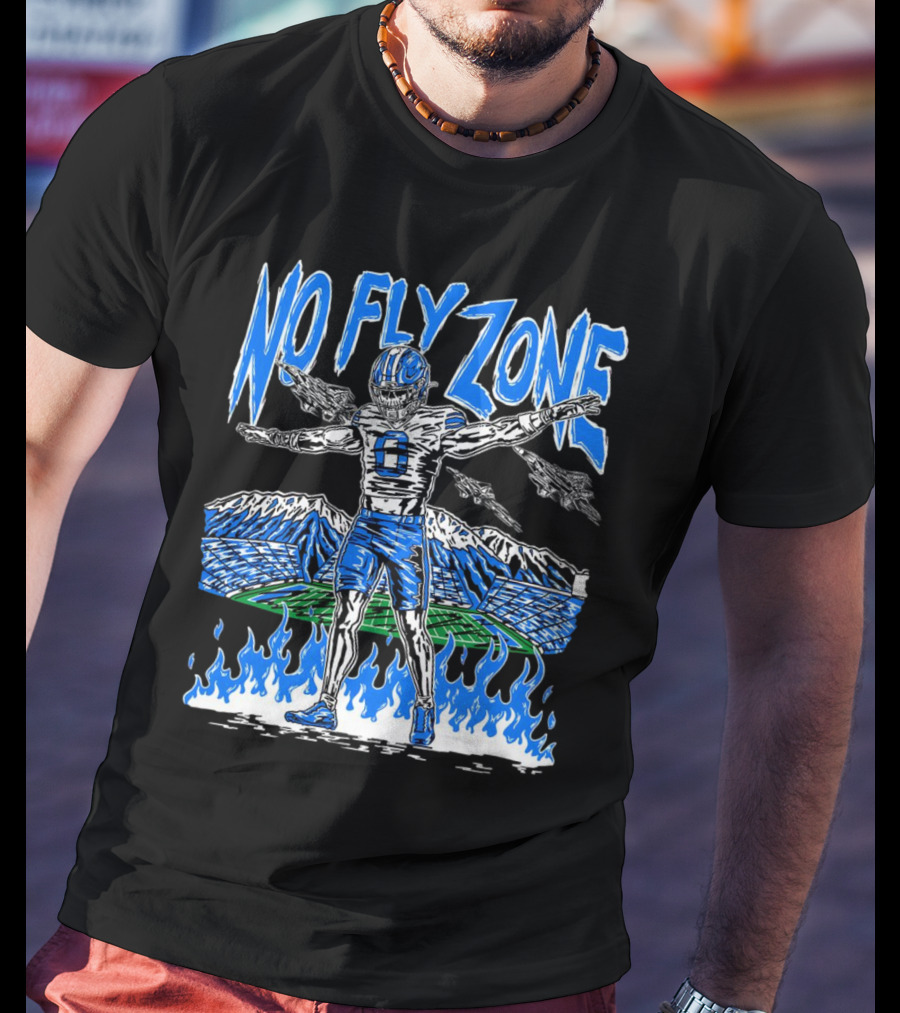 BYU Football Skeleton No Fly Zone Airplanes Mountains Flames T-Shirt