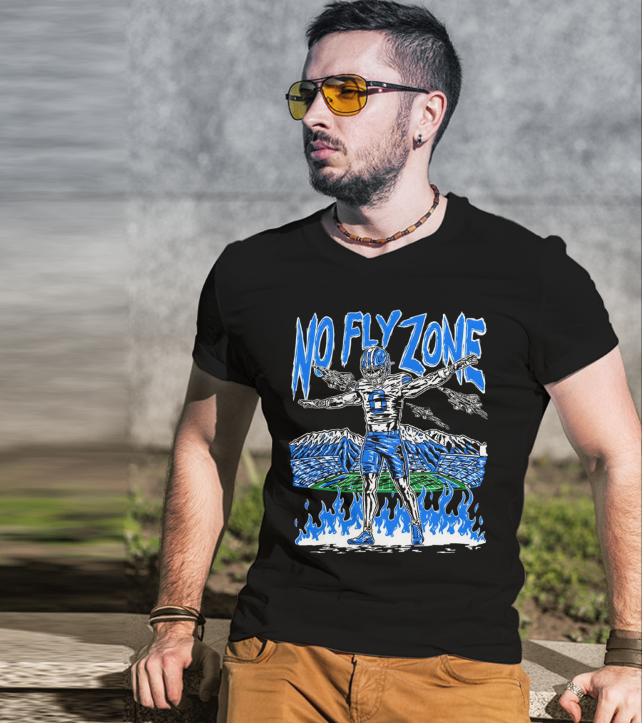 BYU Football Skeleton No Fly Zone Airplanes Mountains Flames T-Shirt