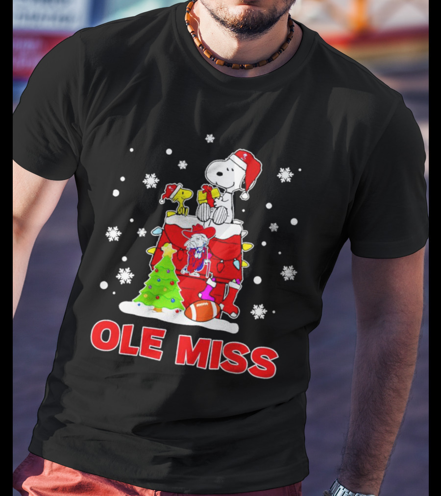 Ole Miss Snoopy Christmas Football Holiday Celebration Snowflakes T-Shirt