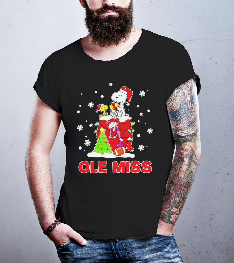 Ole Miss Snoopy Christmas Football Holiday Celebration Snowflakes T-Shirt
