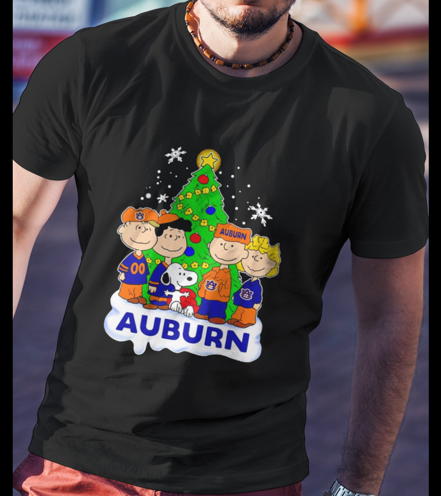 Auburn Tigers Peanuts Characters Christmas Tree Snoopy Charlie Brown Woodstock T-Shirt