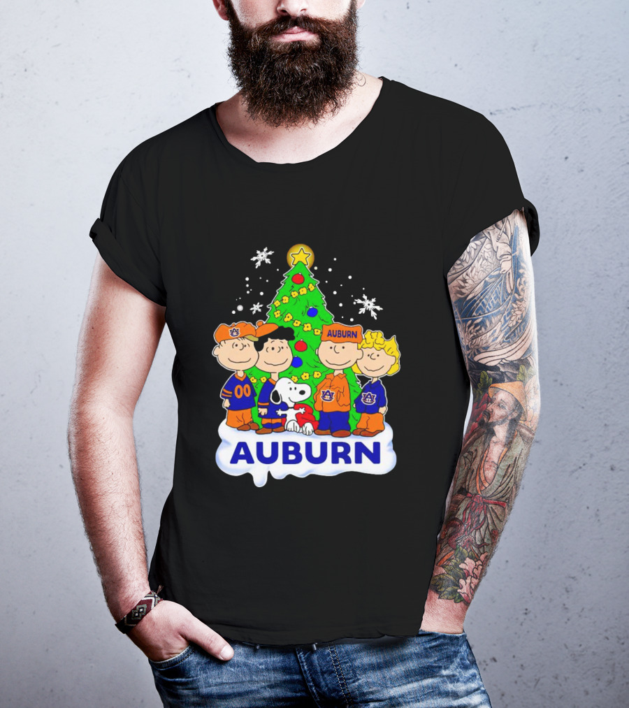 Auburn Tigers Peanuts Characters Christmas Tree Snoopy Charlie Brown Woodstock T-Shirt