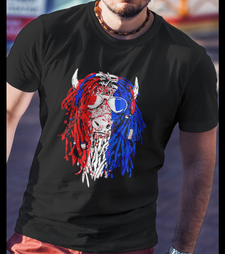 Buffalo Soldier Rasta Red Blue Bison Sunglasses Dreadlocks T-Shirt