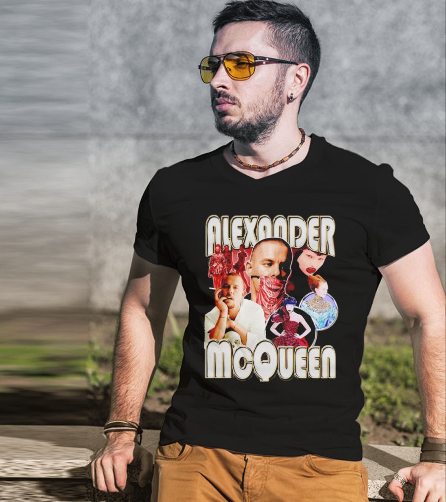 Alexander McQueen Fashion Iconography And Portrait Collage T-Shirt