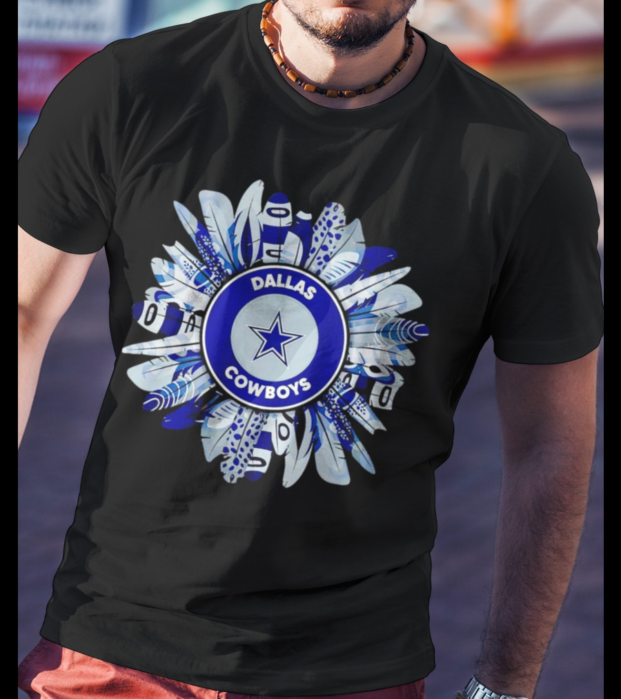 Dallas Cowboys Star Logo With Blue And White Feather Circle T-Shirt