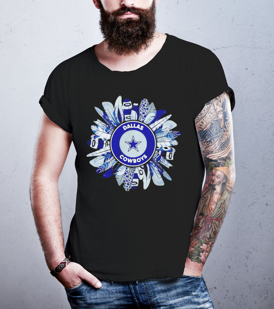 Dallas Cowboys Star Logo With Blue And White Feather Circle T-Shirt