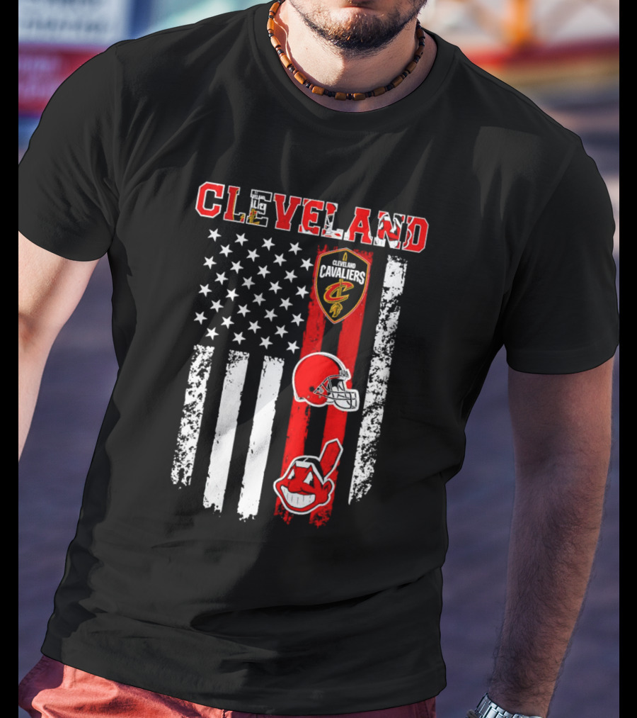 Cleveland Cavaliers Browns Guardians American Flag T-Shirt