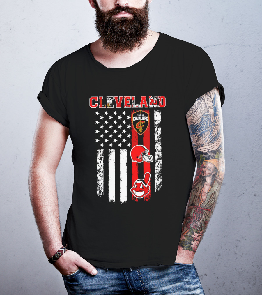 Cleveland Cavaliers Browns Guardians American Flag T-Shirt