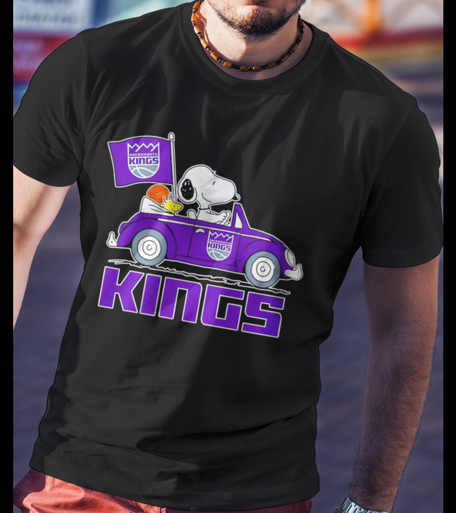 Sacramento Kings Snoopy Dog Driving Car With Flag And Basketball T-Shirt