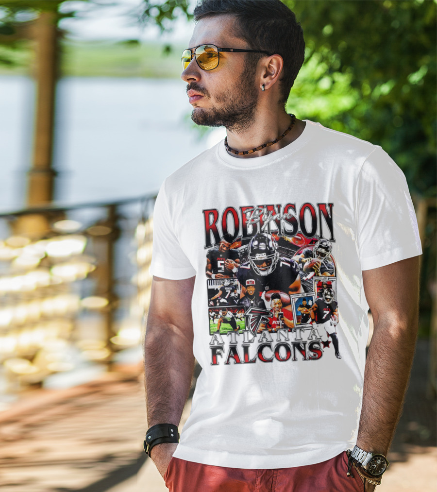 Bijan Robinson Atlanta Falcons Collage With Falcons Logo And Player Images T-Shirt
