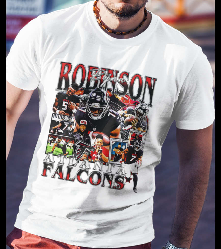 Bijan Robinson Atlanta Falcons Collage With Falcons Logo And Player Images T-Shirt