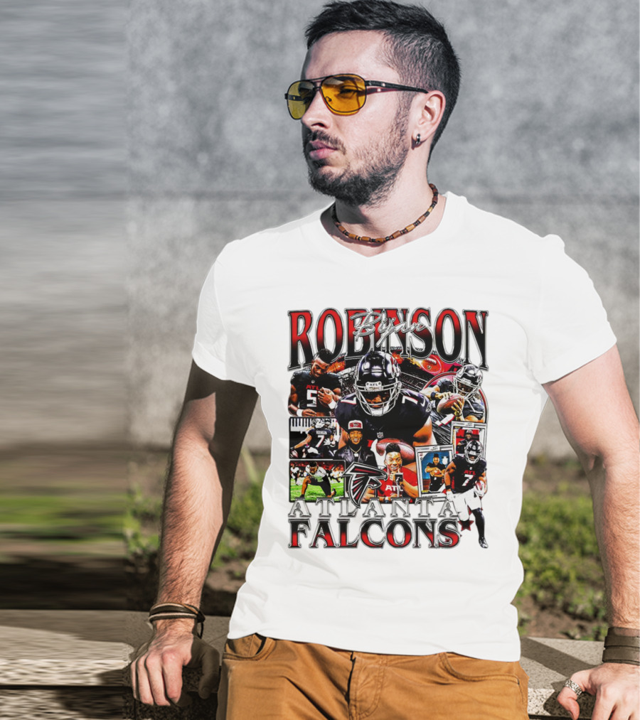 Bijan Robinson Atlanta Falcons Collage With Falcons Logo And Player Images T-Shirt