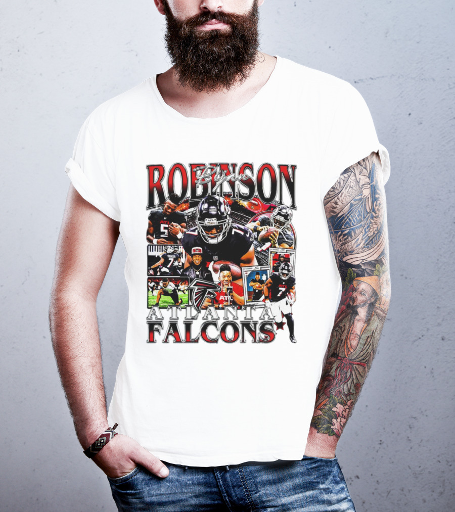 Bijan Robinson Atlanta Falcons Collage With Falcons Logo And Player Images T-Shirt