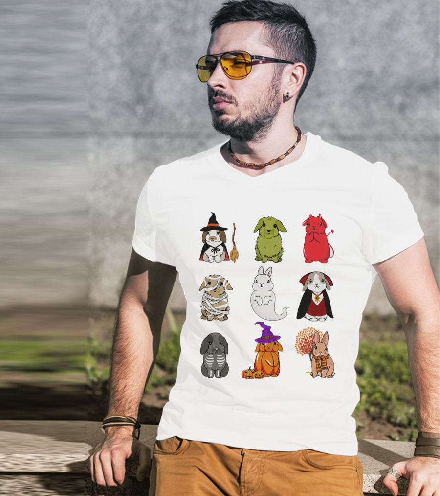 Bunny Witch Mummy Ghost Vampire Skeleton Pumpkin Bat Cute Halloween T-Shirt