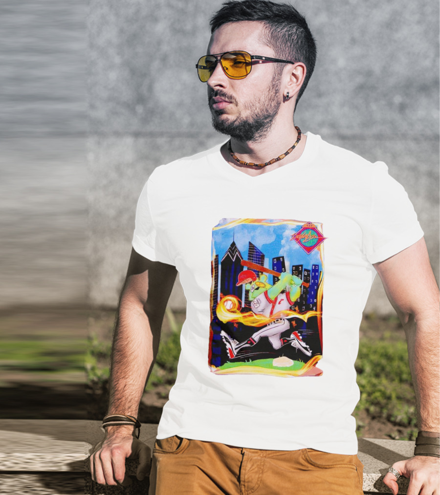 King Saladeen Baseball Caricature With Philadelphia Skyline And Color Splash T-Shirt