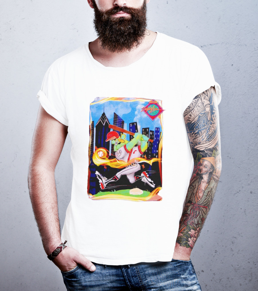 King Saladeen Baseball Caricature With Philadelphia Skyline And Color Splash T-Shirt