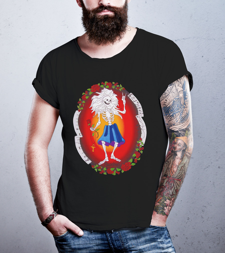 Skeleton Holding Rose With Ankh Surrounded By Roses Halloween Rosebud T-Shirt