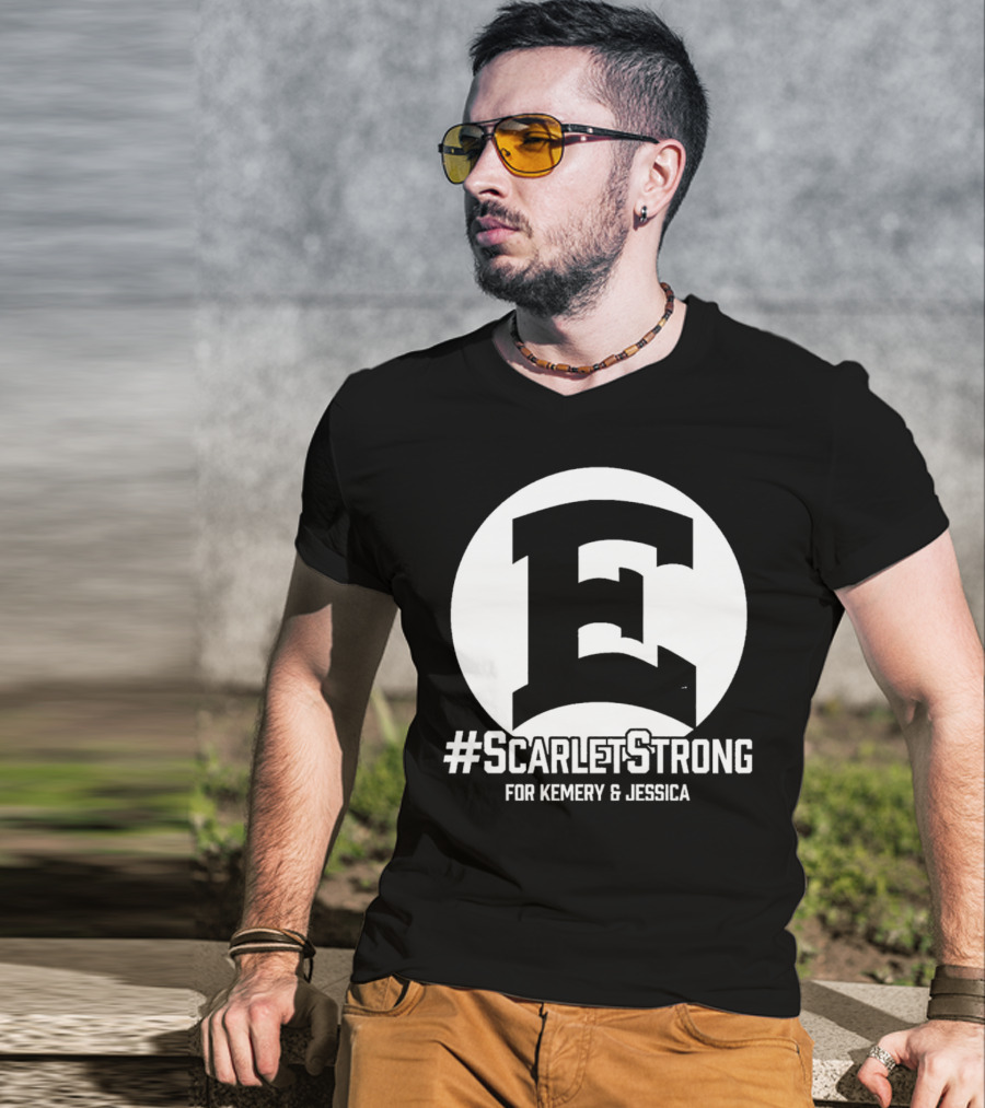 ScarletStrong For Kemery And Jessica Bold E Logo Emblem T-Shirt