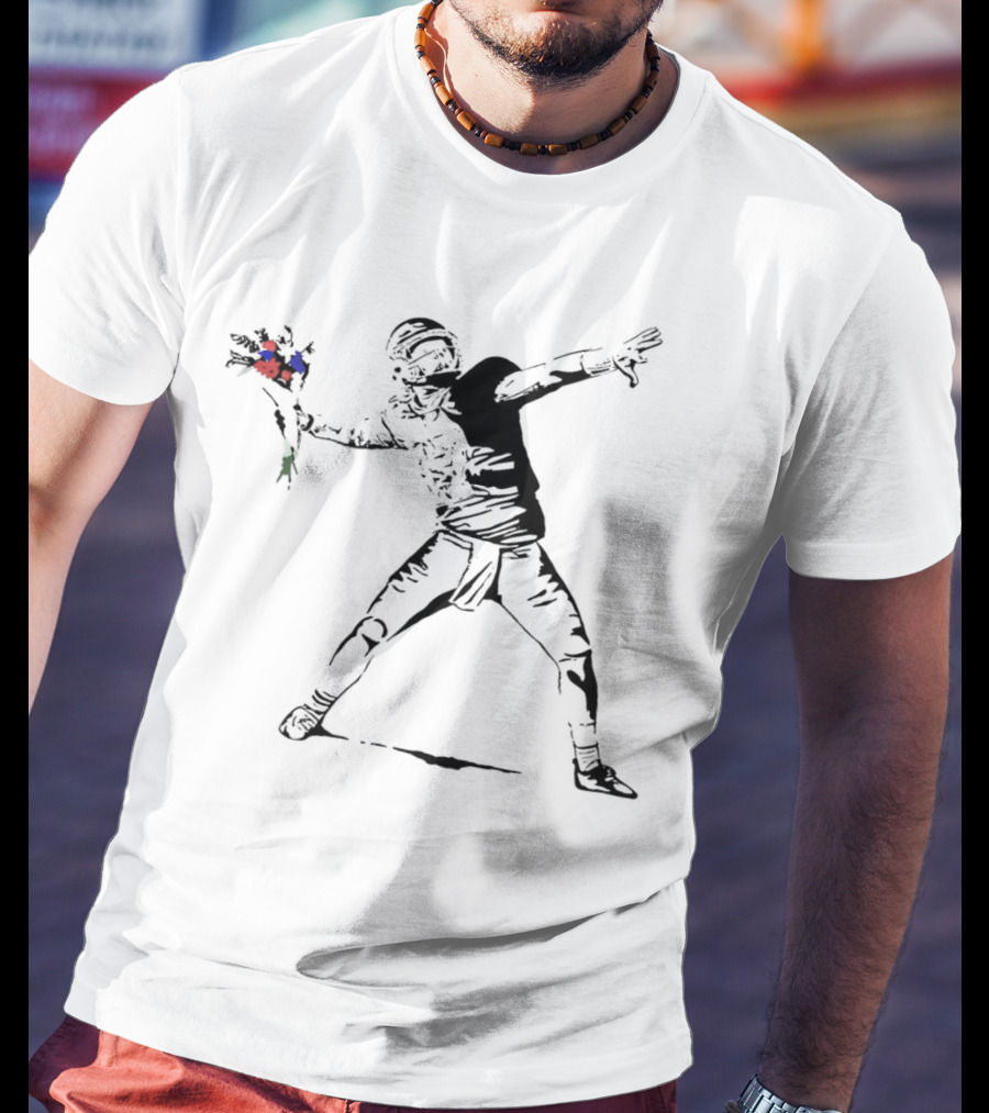 Josh Allen Banksy Style Buffalo Bills Quarterback Throwing Flowers T-Shirt