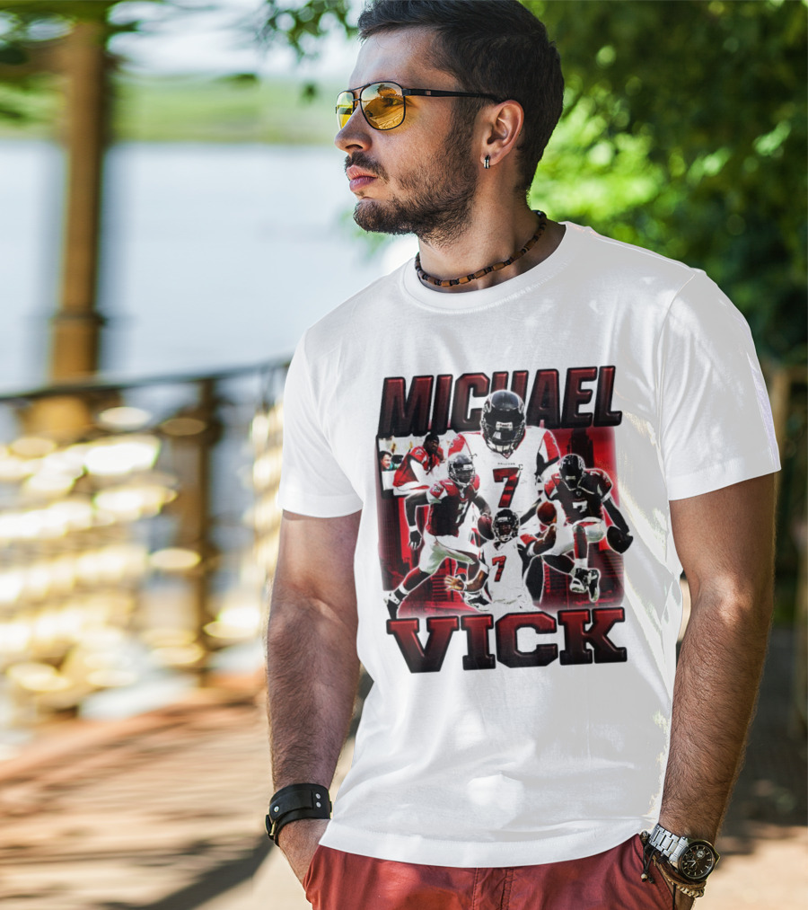 Michael Vick Atlanta Falcons Football Number 7 Quarterback Action Collage T-Shirt