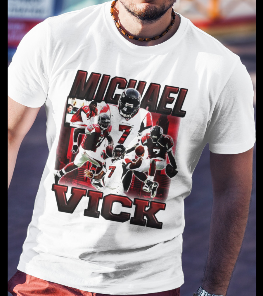 Michael Vick Atlanta Falcons Football Number 7 Quarterback Action Collage T-Shirt