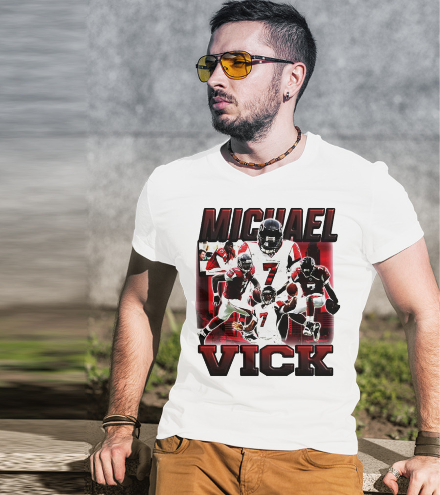 Michael Vick Atlanta Falcons Football Number 7 Quarterback Action Collage T-Shirt