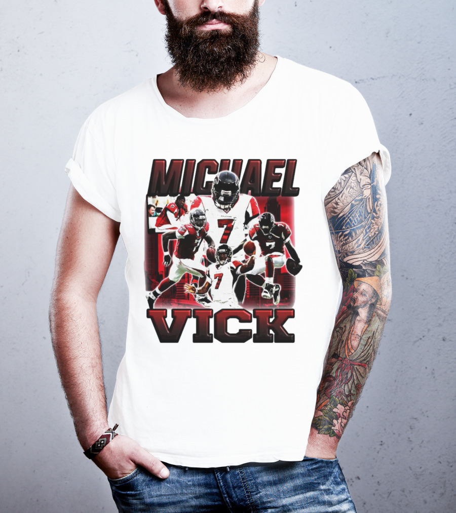 Michael Vick Atlanta Falcons Football Number 7 Quarterback Action Collage T-Shirt