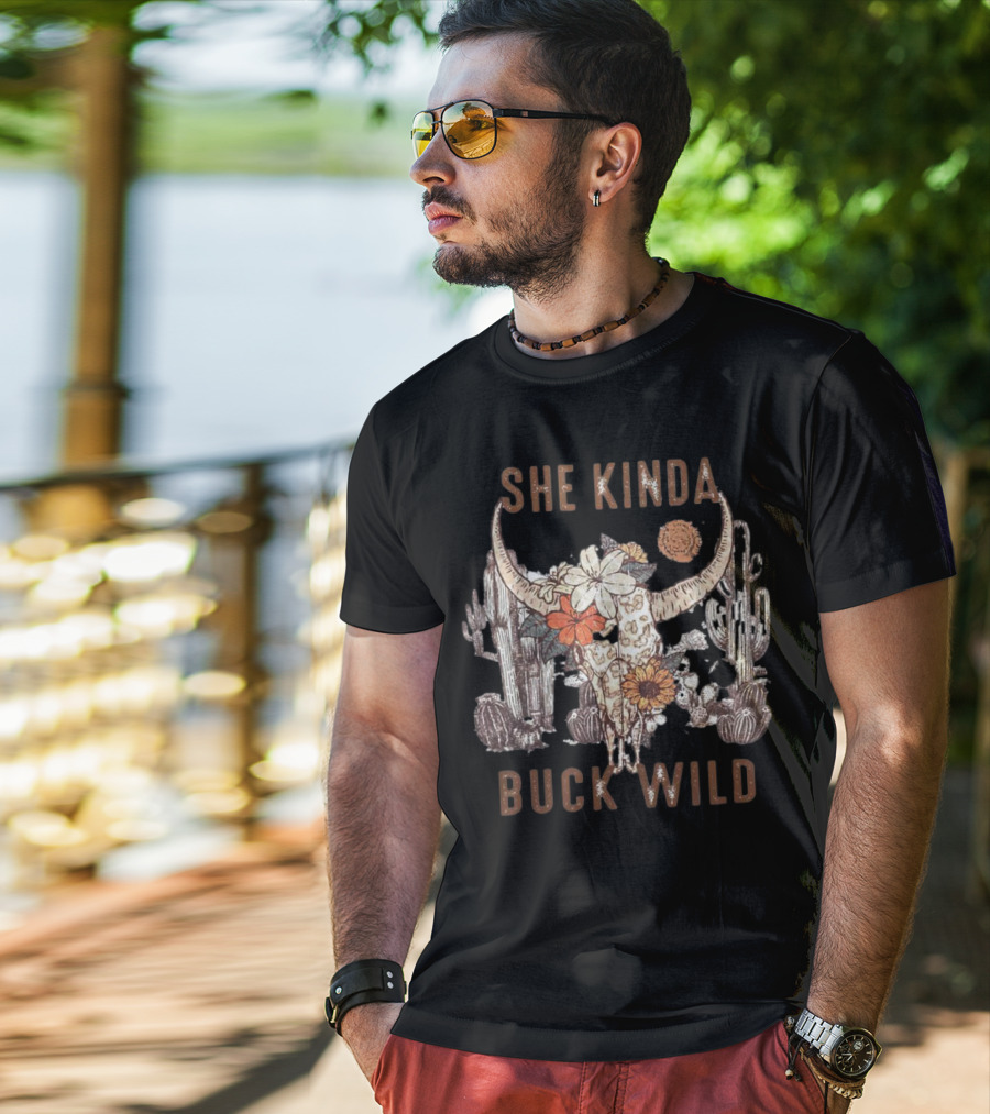 She Kinda Buck Wild Bull Head Flower Cactus Desert T-Shirt