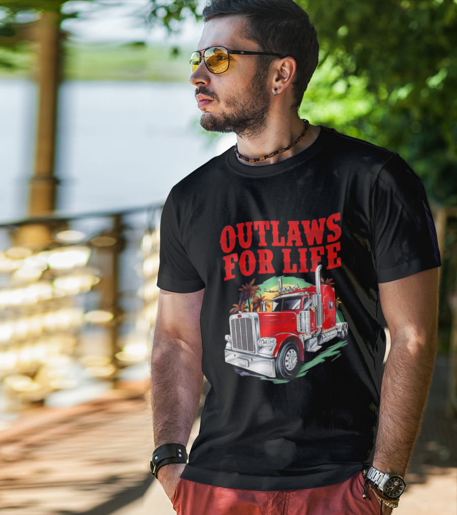 Outlaws For Life Red Truck Palm Trees T-Shirt