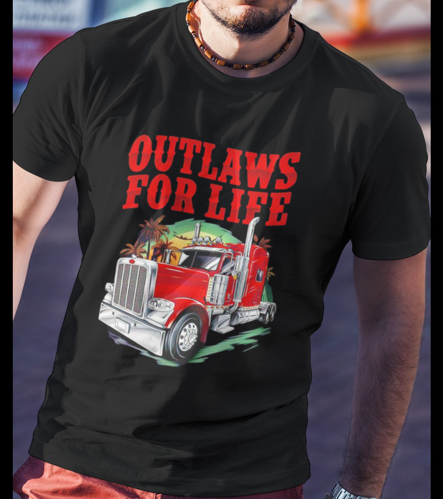 Outlaws For Life Red Truck Palm Trees T-Shirt