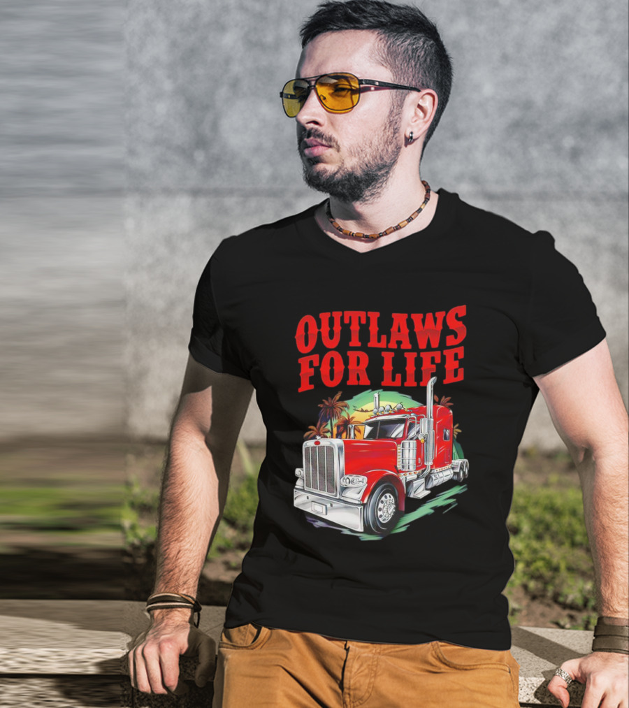 Outlaws For Life Red Truck Palm Trees T-Shirt