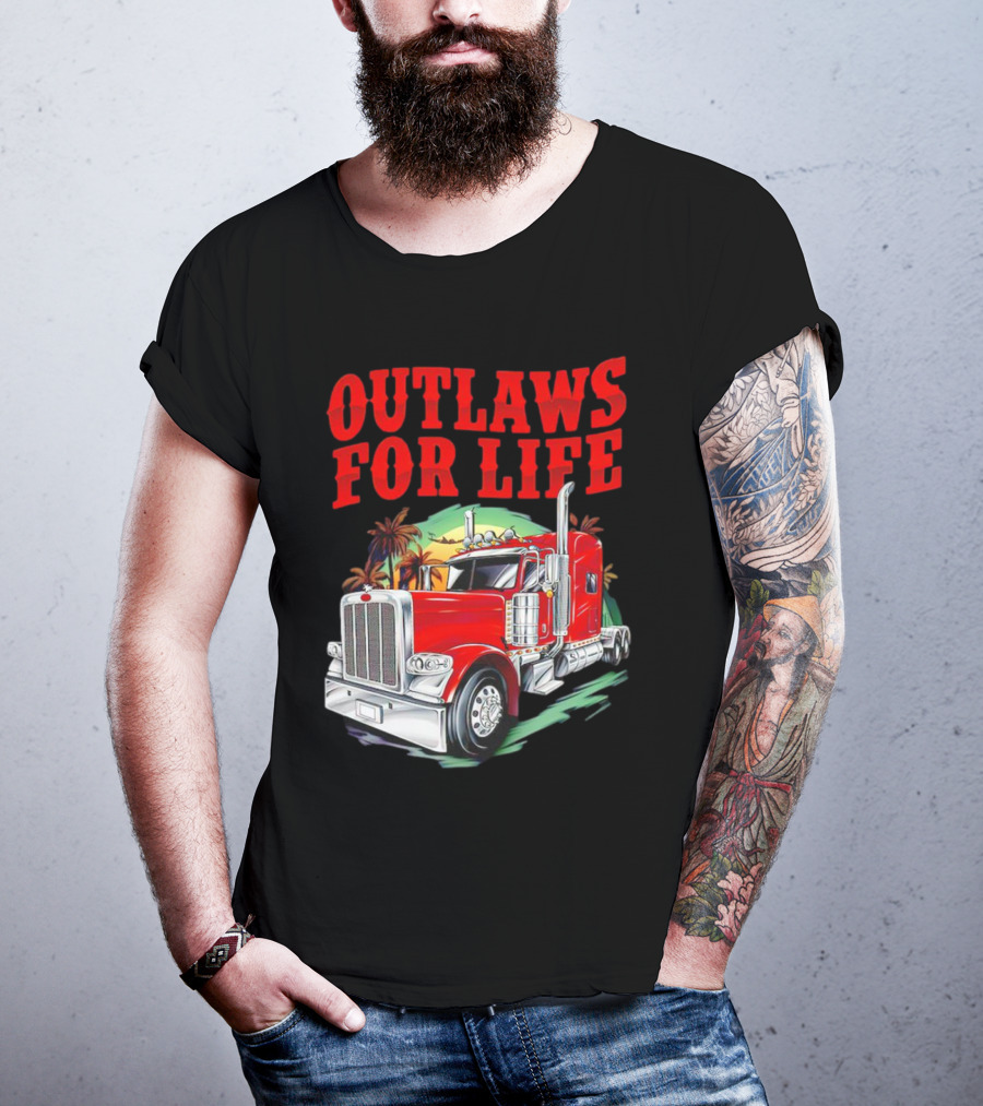 Outlaws For Life Red Truck Palm Trees T-Shirt