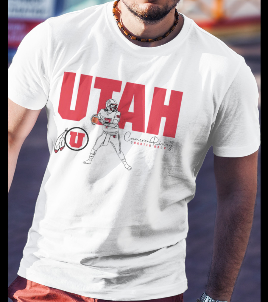 Utah Utes #7 Cameron Rising Quarterback Caricature T-Shirt
