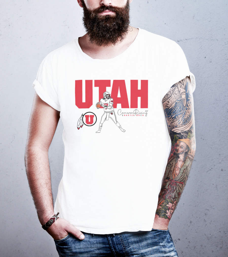 Utah Utes #7 Cameron Rising Quarterback Caricature T-Shirt