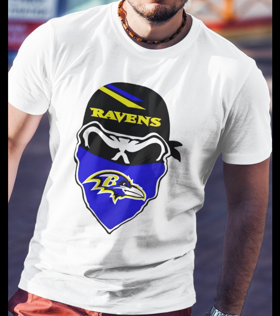 Ravens Skull Bandana Logo Baltimore Ravens T-Shirt