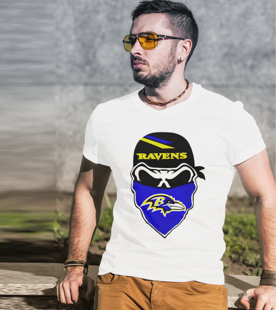 Ravens Skull Bandana Logo Baltimore Ravens T-Shirt