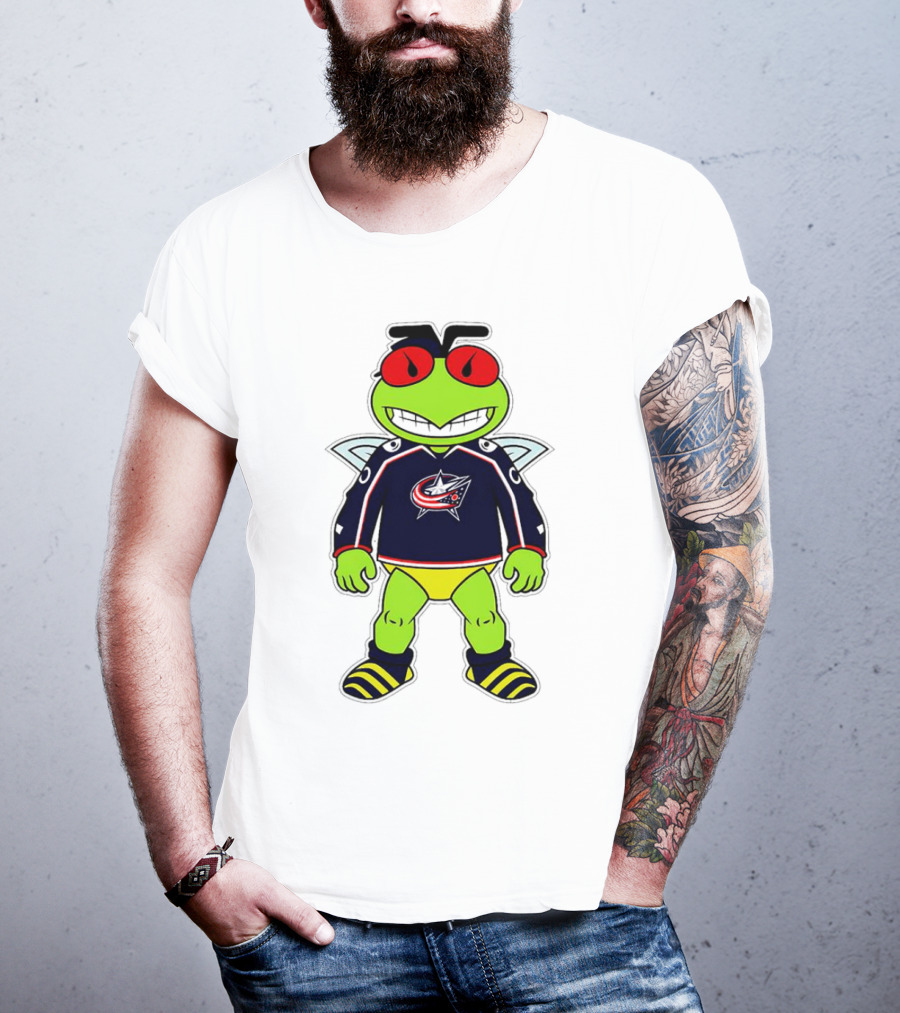 Columbus Blue Jackets Stinger Mascot Character In Team Jersey T-Shirt