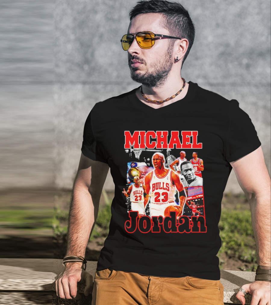Michael Jordan Bulls 23 Basketball Legend Collage T-Shirt