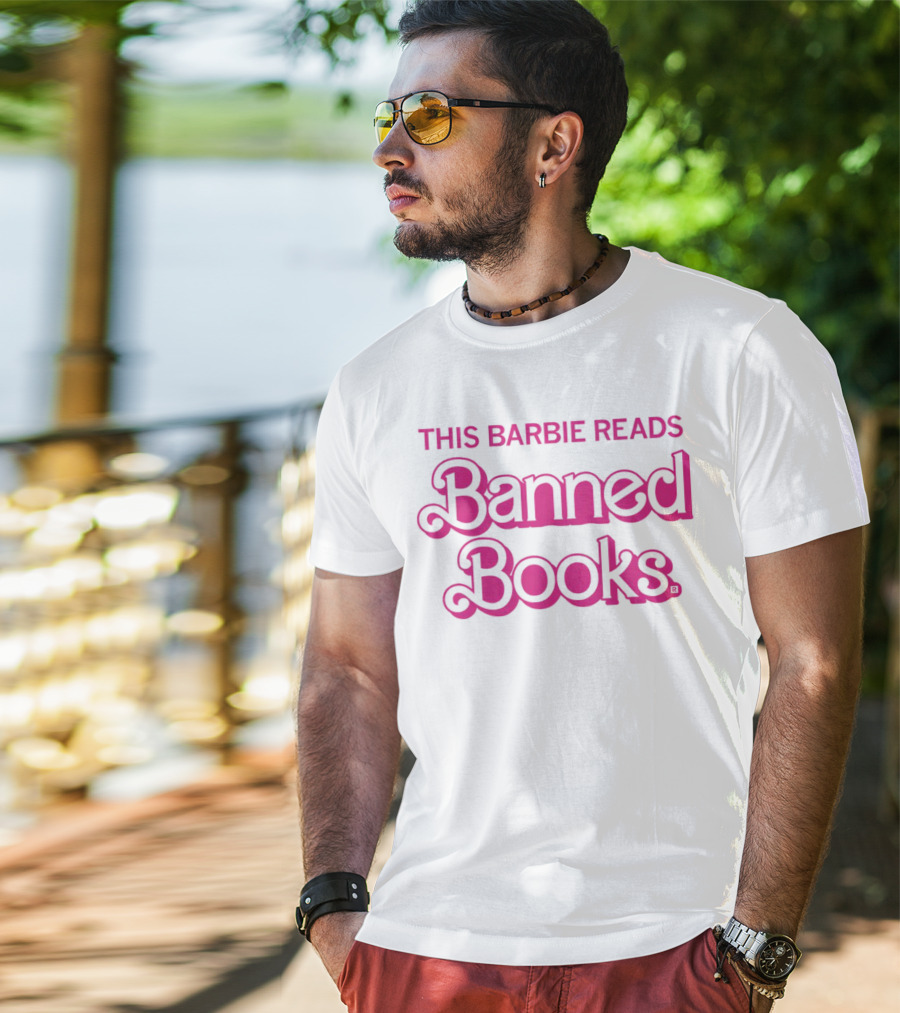 This Barbie Reads Banned Books Bold Pink Retro Typography T-Shirt
