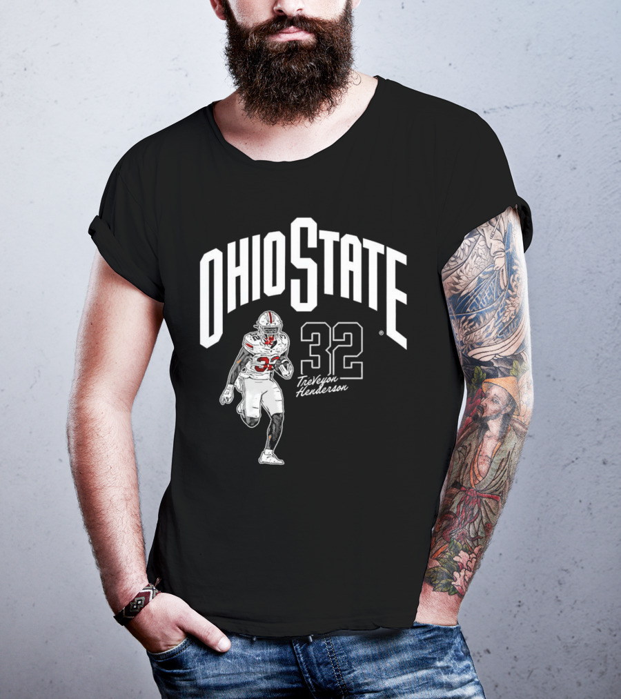 Ohio State Buckeyes Treveyon Henderson 32 Cartoon Player T-Shirt