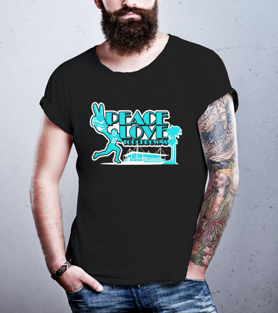 Peace Love Touchdowns Miami Football Stadium Player Victory Palms T-Shirt