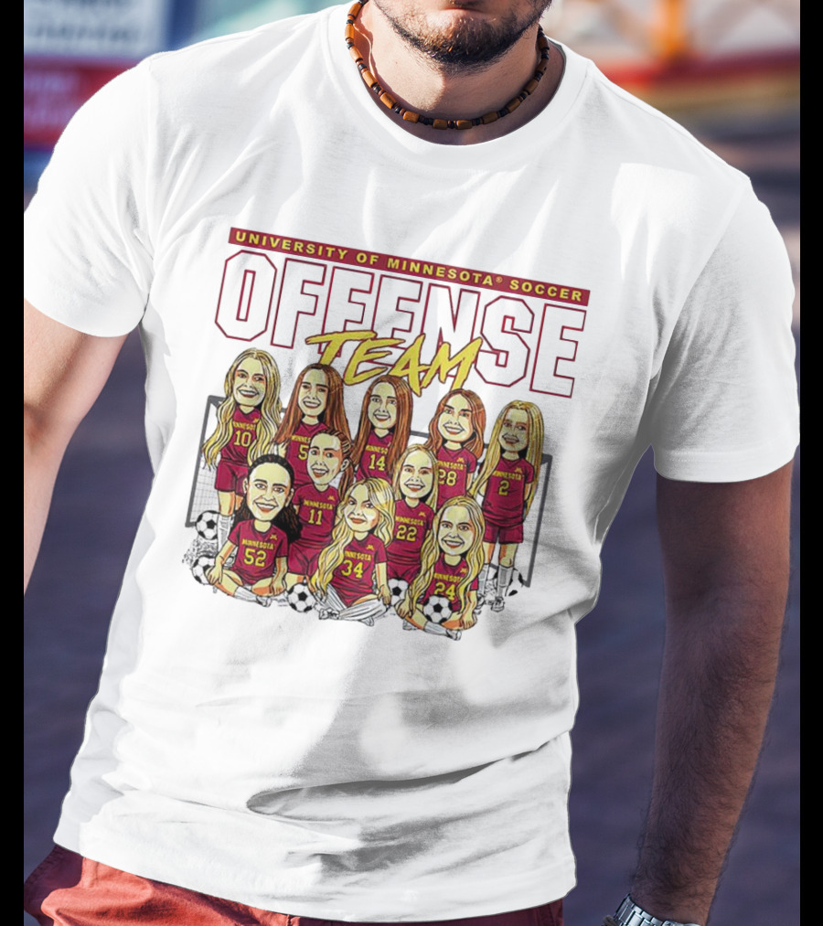 University Of Minnesota Soccer Offense Team Caricature T-Shirt