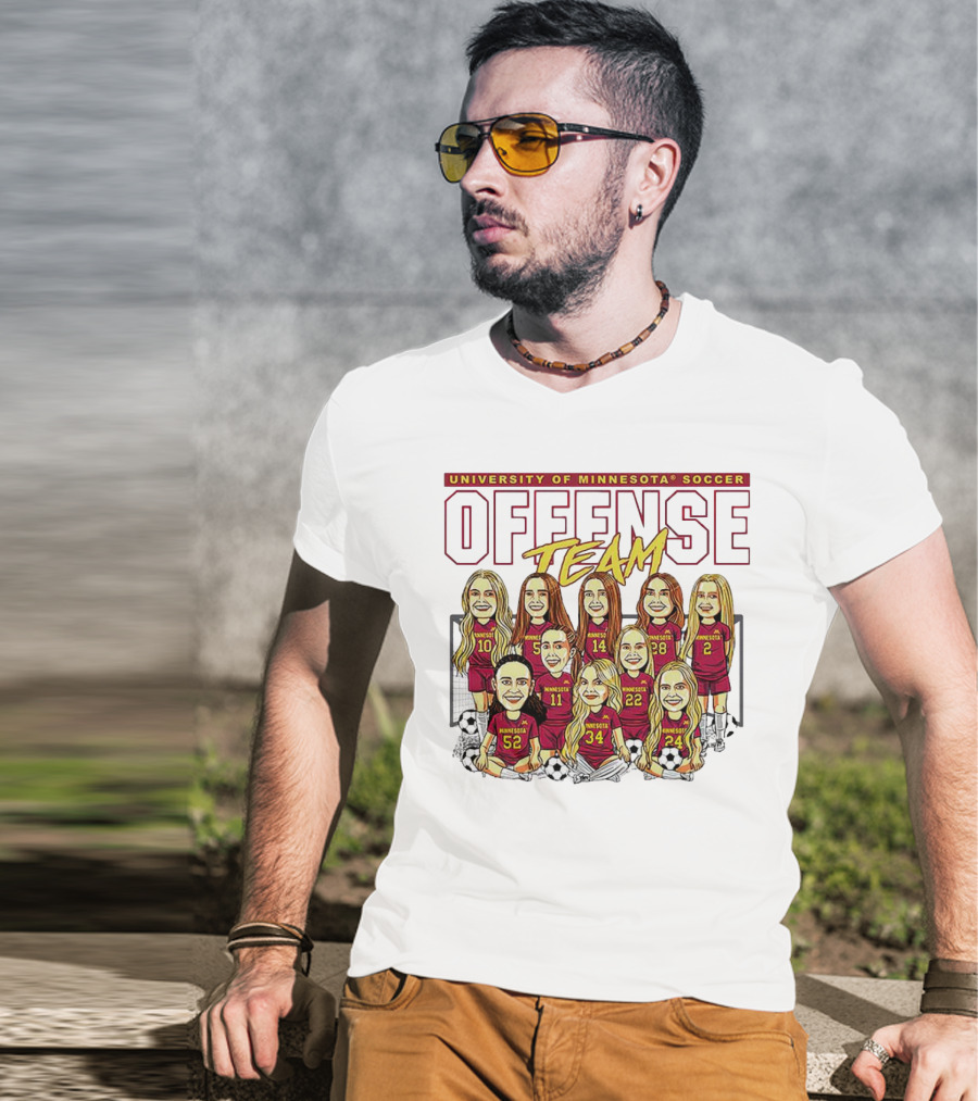 University Of Minnesota Soccer Offense Team Caricature T-Shirt