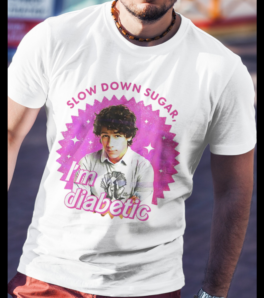 Nick Jonas Slow Down Sugar I'm Diabetic Pink Starburst T-Shirt
