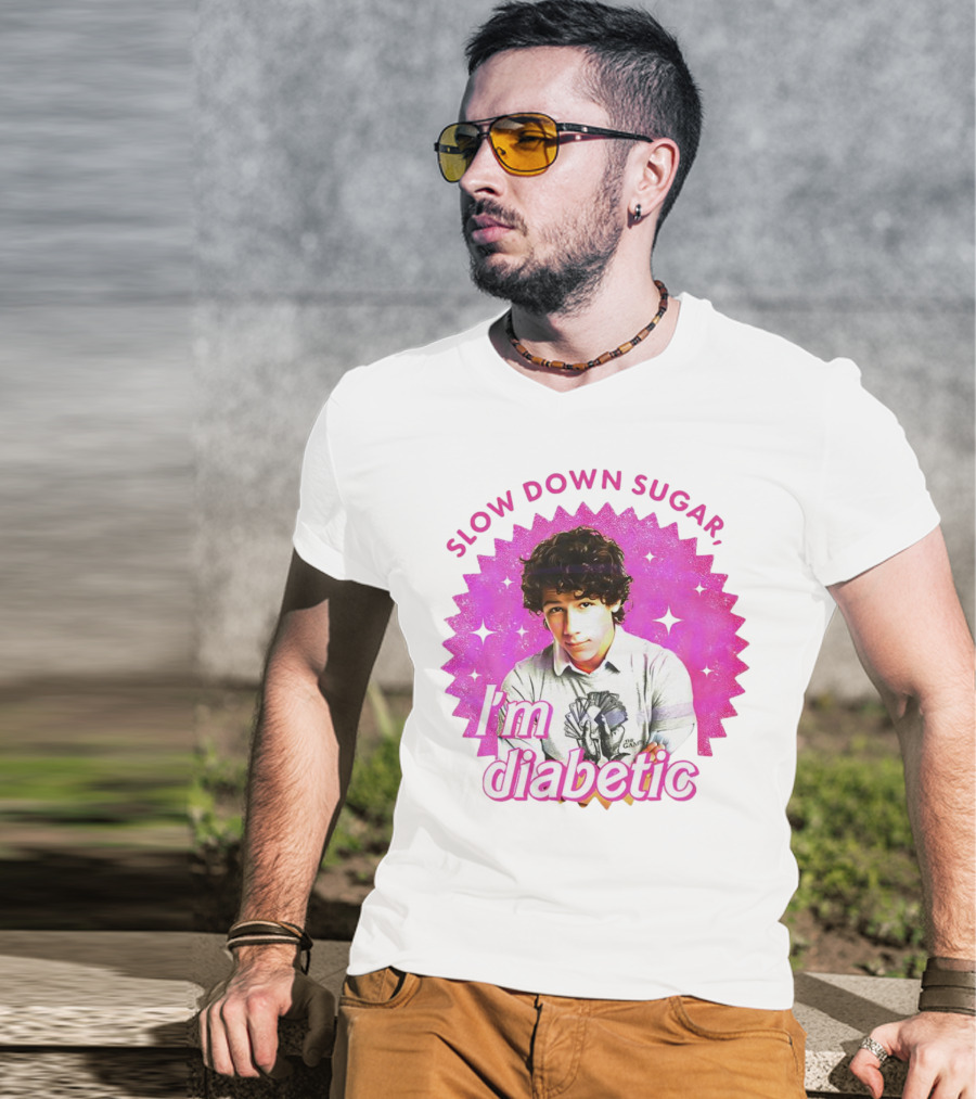 Nick Jonas Slow Down Sugar I'm Diabetic Pink Starburst T-Shirt