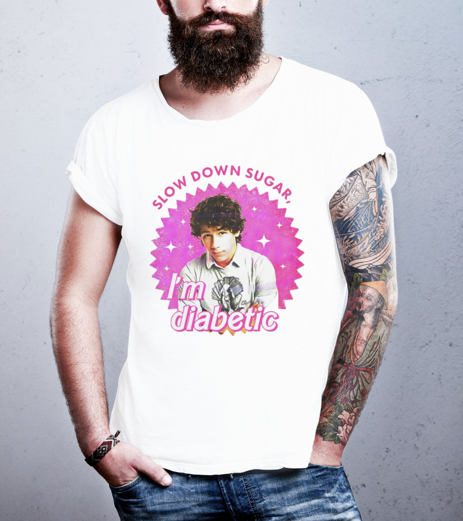 Nick Jonas Slow Down Sugar I'm Diabetic Pink Starburst T-Shirt