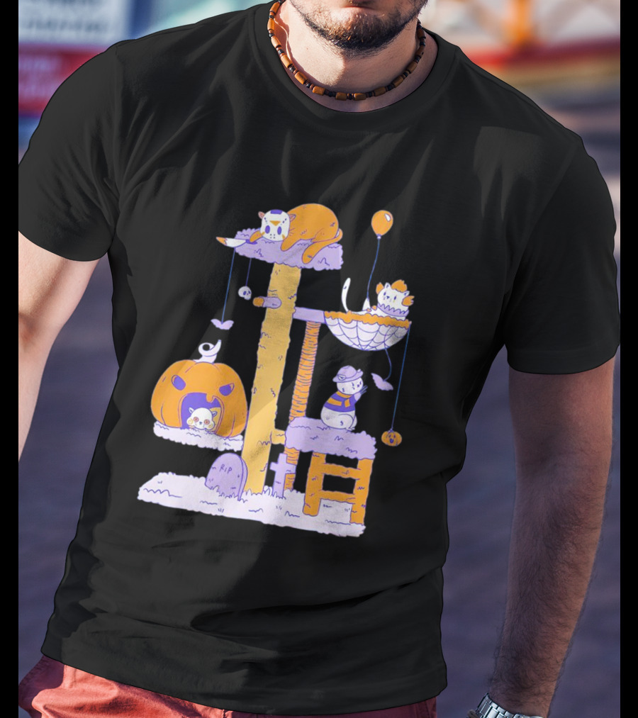 Cat Horror Icons Halloween Pumpkin Creepy Playhouse T-Shirt
