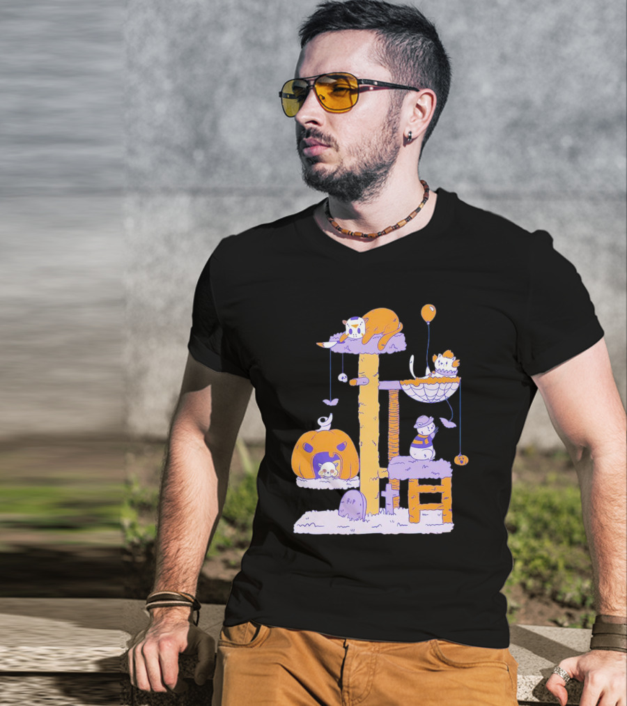 Cat Horror Icons Halloween Pumpkin Creepy Playhouse T-Shirt